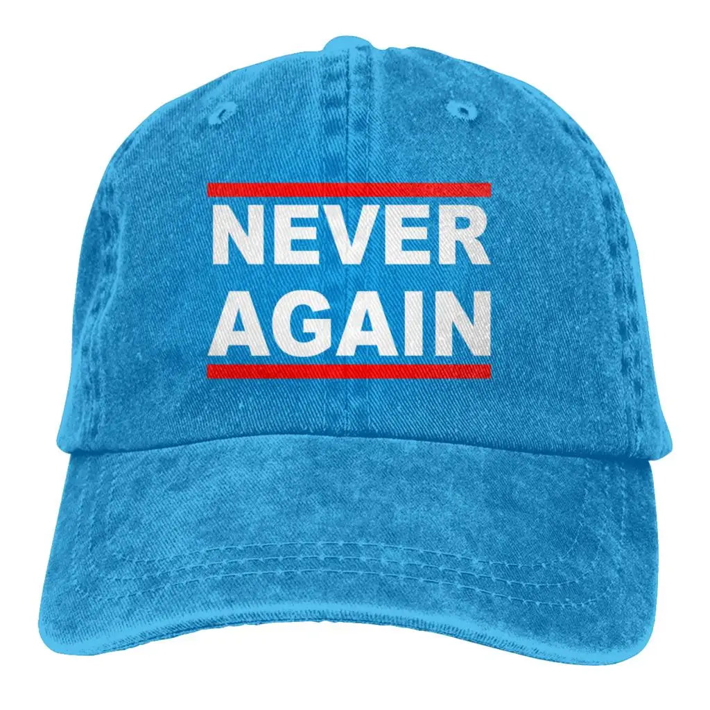 Never Again Casquette Black Unisex Mens Womens Denim Strapback Baseball Cap Adjustable Golf Dad hat |