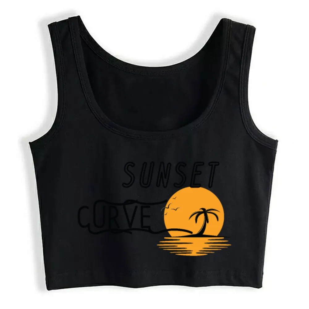 

Crop Top Female Sunset Curve Hip Hop Black Sleeveless Tops Women