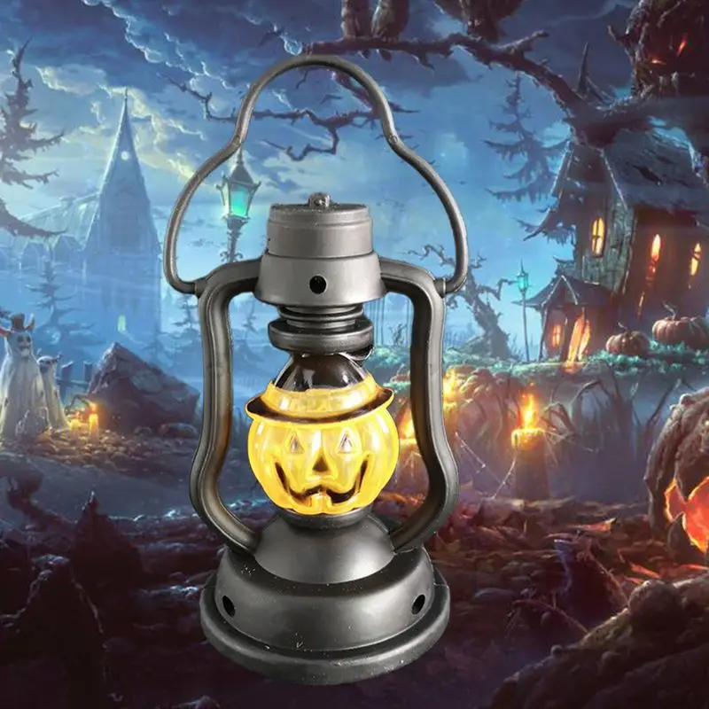 

Halloween Kerosene Pumpkin Skeleton Head Lantern Hanging Electric Night Light E7CB
