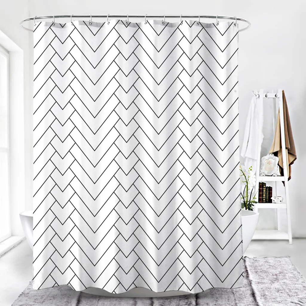 Качественная занавеска для душа в белую полоску водоотталкивающая устойчивая к