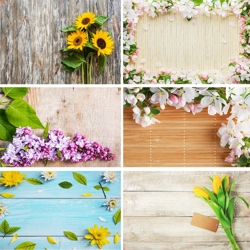 

Vinyl Custom Photography Backdrops scenery Flower and Wooden Planks Photography Background 191020-21-22-03