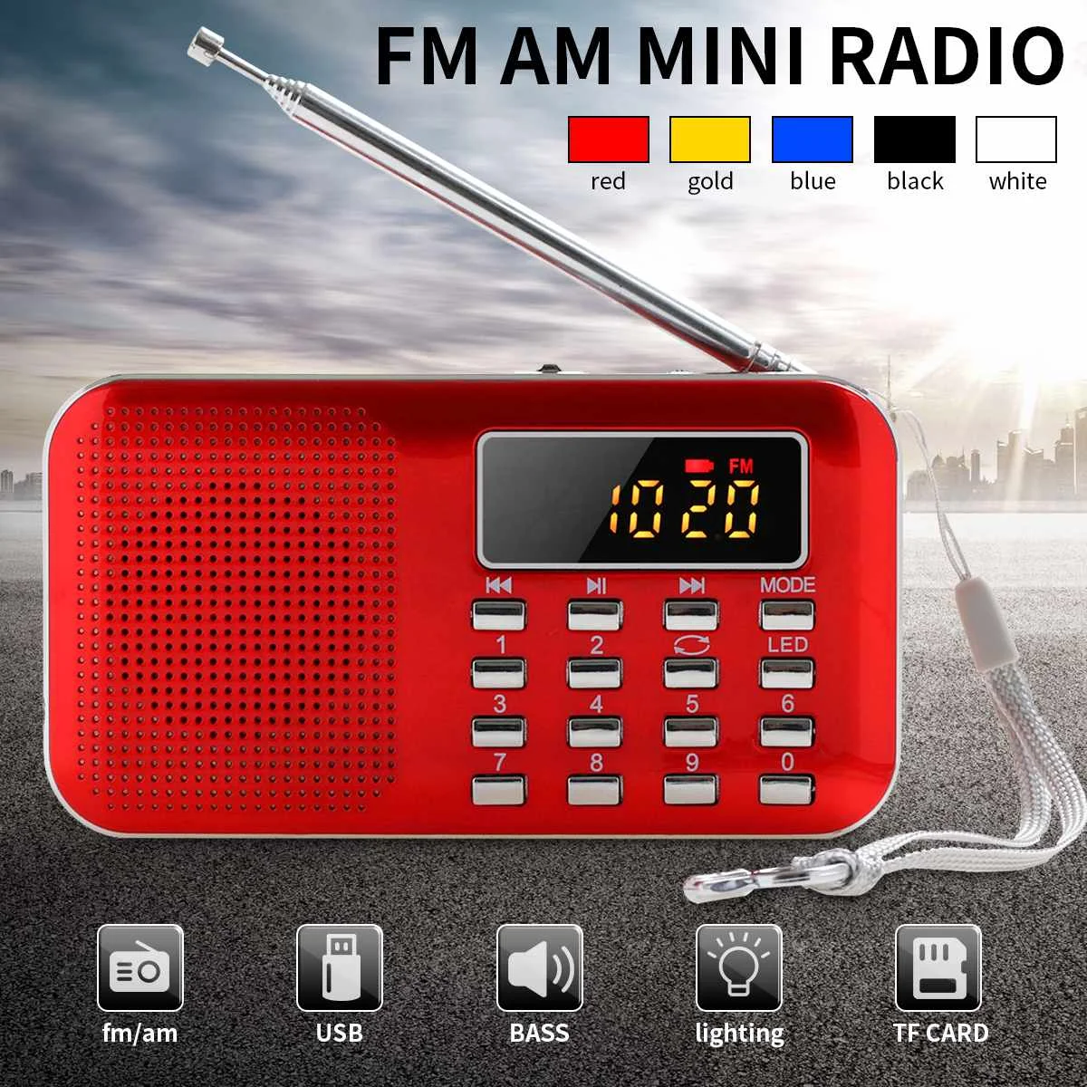 Mini Radio Slim FM AM Radio Digital LCD World Supper Bass Speaker USB TF LED Light Multi Function Portable Radio FM