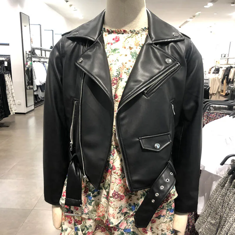 New 2021 Autumn Sashes Pu Faux Leather Jacket Women Zipper Slim Short Biker Jackets Coat Female Outwear Tops casacos feminino enlarge