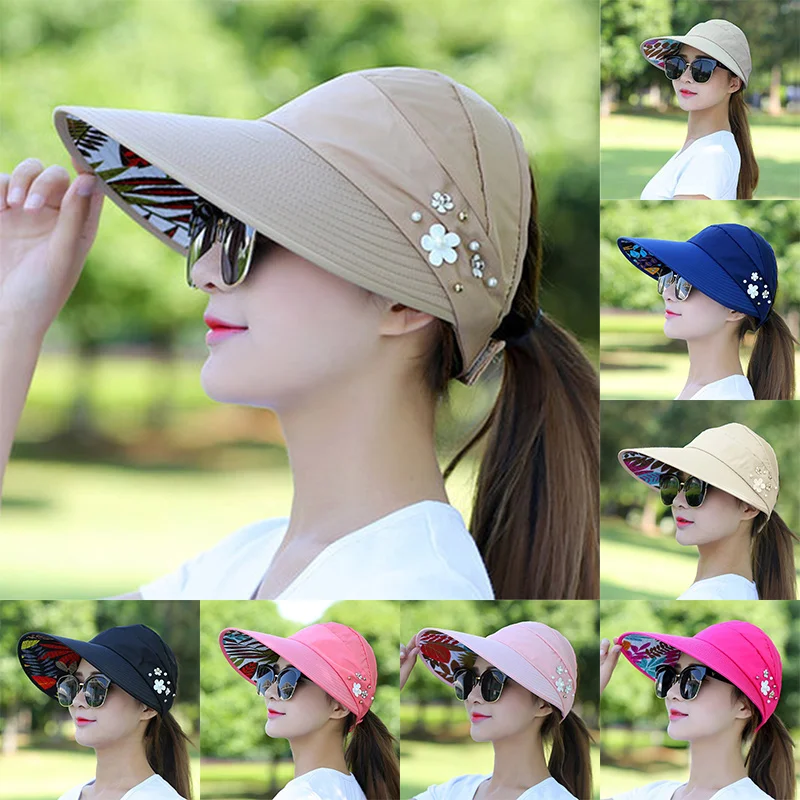 

2021 Sun Hats for Women Summer Hat Canvas Beach Hat UV Protection Cap Visors Adjustable Velcro Fishing Panama Chapeu gorra MZ008