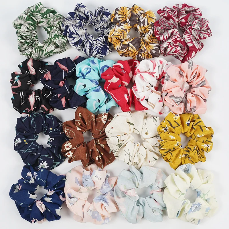 

Vintage Hair Scrunchie Floral Flamingo Scrunchies Elastic Hair Bands Fashion Headband Ponytail Rope Headwear Hair Accessories