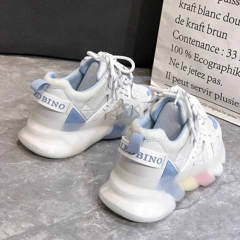 

Summer Chunky Sneakers Luxury Woman Shoes Round Head Dad Soles Mesh Breathable Casual Rainbow Platform Vulcanized Footwear 5cm