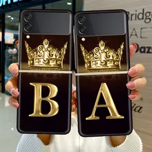 Fold Case for Samsung  Galaxy Z Flip 3 Black Silicone Hard Phone Cover Shockprooft Capas Fashion Funda Fashion Crown Letter