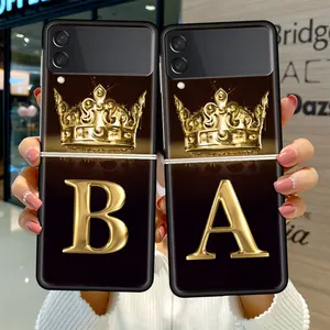 fold case for samsung galaxy z flip 3 black silicone hard phone cover shockprooft capas fashion funda fashion crown letter free global shipping