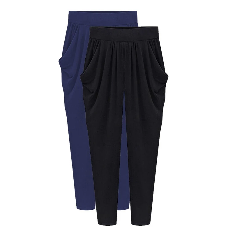 

Брюки-султанки женские с эластичным поясом, тонкие облегающие плиссированные штаны до щиколотки, свободные брюки большого размера 6XL, 7XL, 8XL
