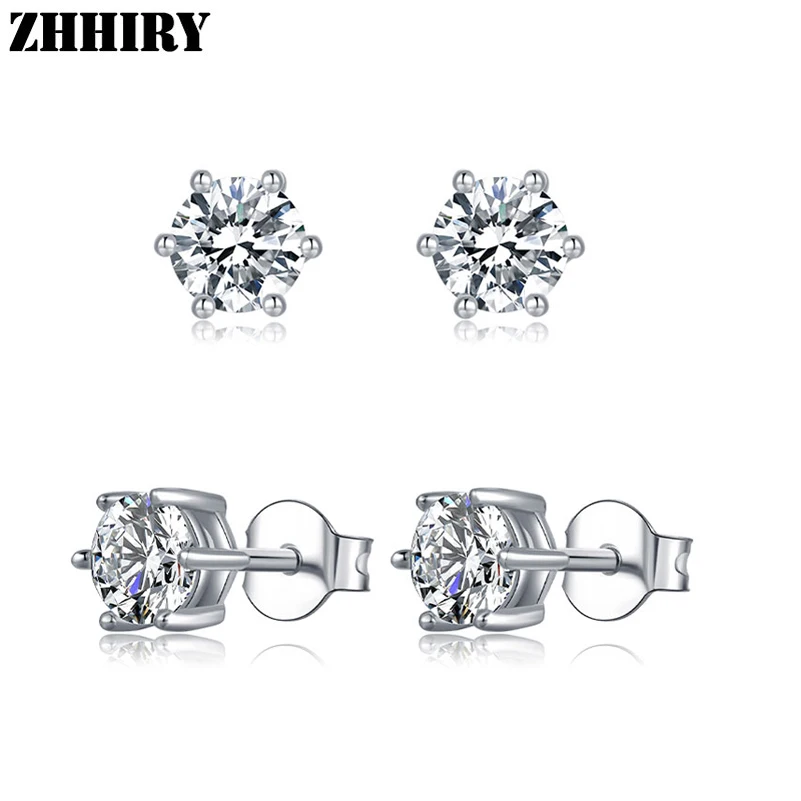 

ZHHIRY Real Moissanite 18k White Gold Earrings For Women Stud Earring 4mm Total 0.6ct Each 0.3ct D VVS Fine Jewelry