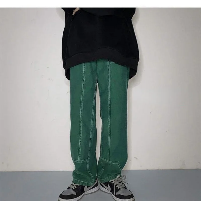 HOUZHOU Streetwear Vintage Green Baggy Jeans Women Hippie High Street Wide Leg Denim Pants Harajuku Oversize Loose Pink Trousers | Женская