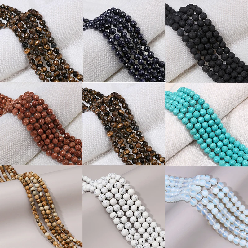 

Fashion Round Natural Stone Beads for DIY Bracelets Necklace Jewelry Handmade Making Blue Black Loose Spacer Agted Beads