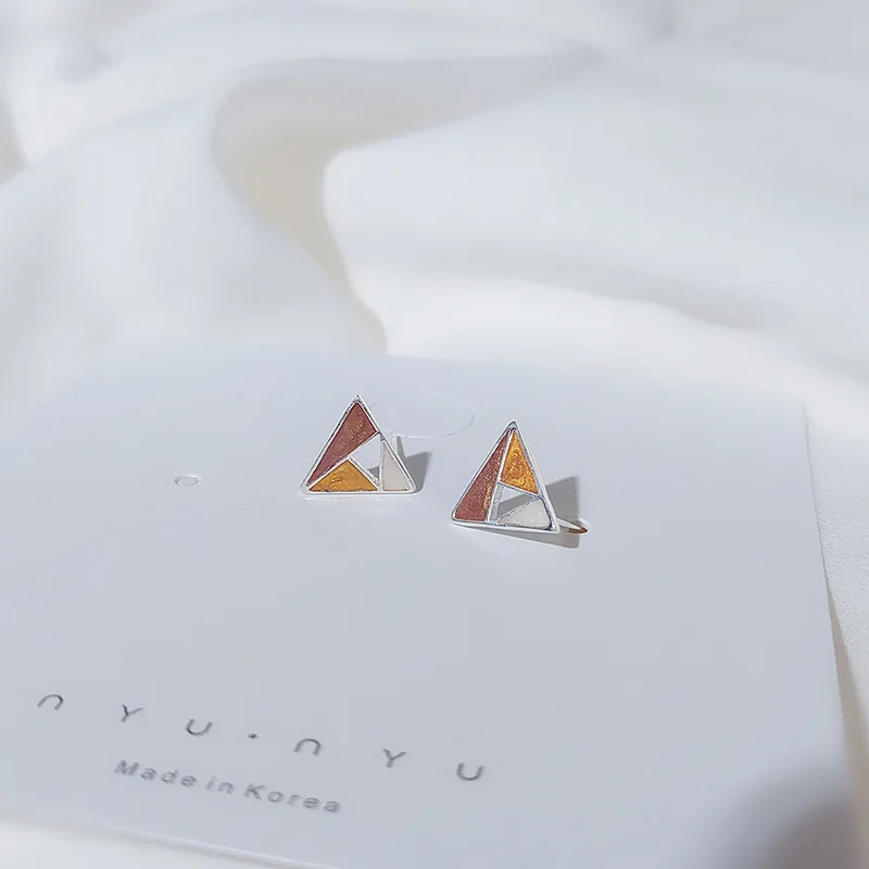 Triangle Lidavi 925 женские серебряные серьги японский Ветер простые треугольные серьги трендовые геометрические эмалевые серьги для женщин подарок VES6201 - Окраска металла: Triangle