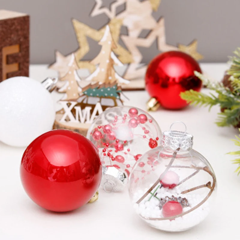 

2021 30Pcs Christmas Decorations for Home Christmas Tree Pendant Ornaments Red Round Transparent Ball Plastic Baubles