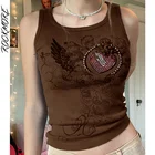 Женский винтажный трикотажный топ Rockmore, повседневный укороченный топ без рукавов с принтом в уличном стиле, Camisole Grunge Fairycore