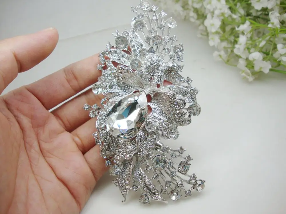 Свадебный Длинный Цветочный кластер кулон фотостразы кристалл|brooch pins|brooch pendantpin