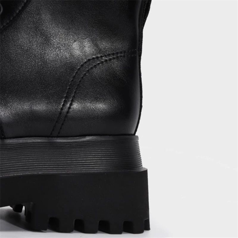 

All Black Women Long Boots Lace Up High Heels Woman Boots Ladies Chunky Platform Shoes Female Footwear Motorcycle Boots