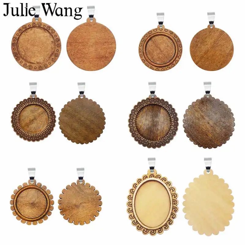 Julie Wang 2 шт. деревянный Овальный Круглый Кабошон База настройки талисманы крючки