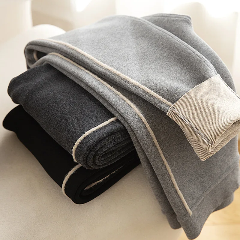 

Autumn and Winter Sheep Fleece Cropped Trousers Side Fur Lines Modified Leg Type Plus Velvet Thick Warmth All-match Leggings