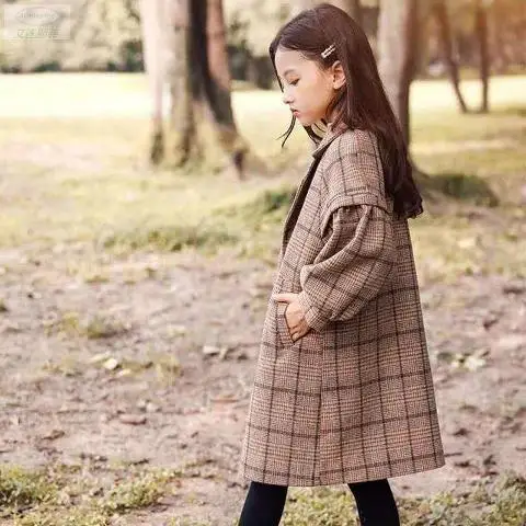 Brand new 2021 children girl autumn winter woolen long coats fashion plaid jackets kids elegant overcoat outfits clothe | Детская одежда