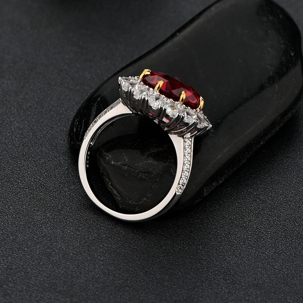 

Vintage 6ct 2-tone Round Natural Ruby Diamond Halo Rings for Women 925 Silver Jewelry Gemstone Wedding Band Engagement Ring Gift