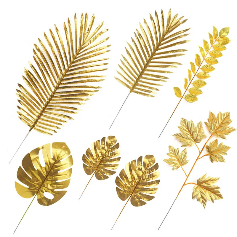 

5Pcs Artificial Gold Turtle Back Leaf Tropical Monstera Palm Maple Tree Leaves DIY Home Wedding Decoration Scattered Tail Leaf