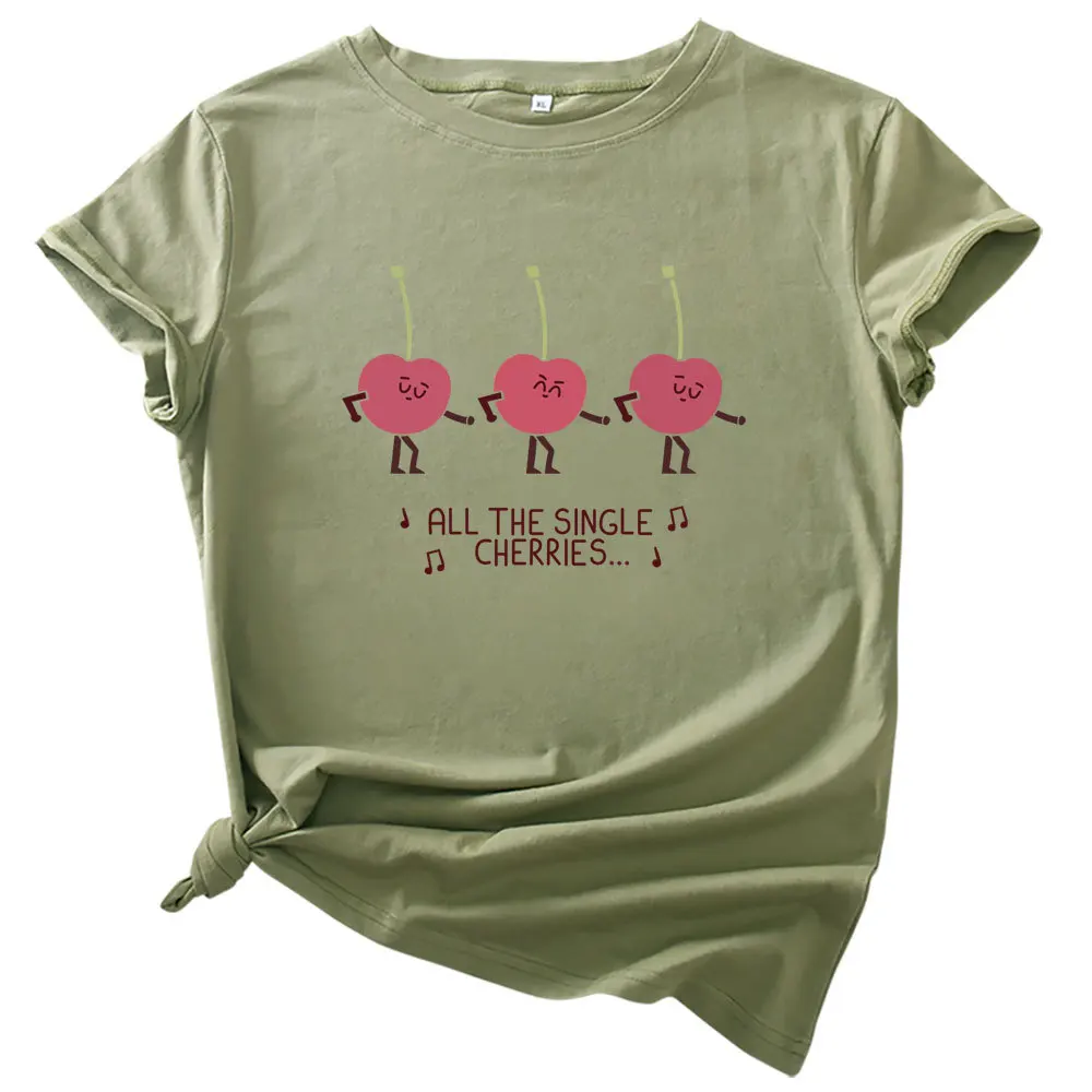 

Plus Size 5XL Women Tops 100%Cotton T-shirt Summer Short Sleeve Oversize Tshirt Cherries Print Casual Loose Female Tee Shirts