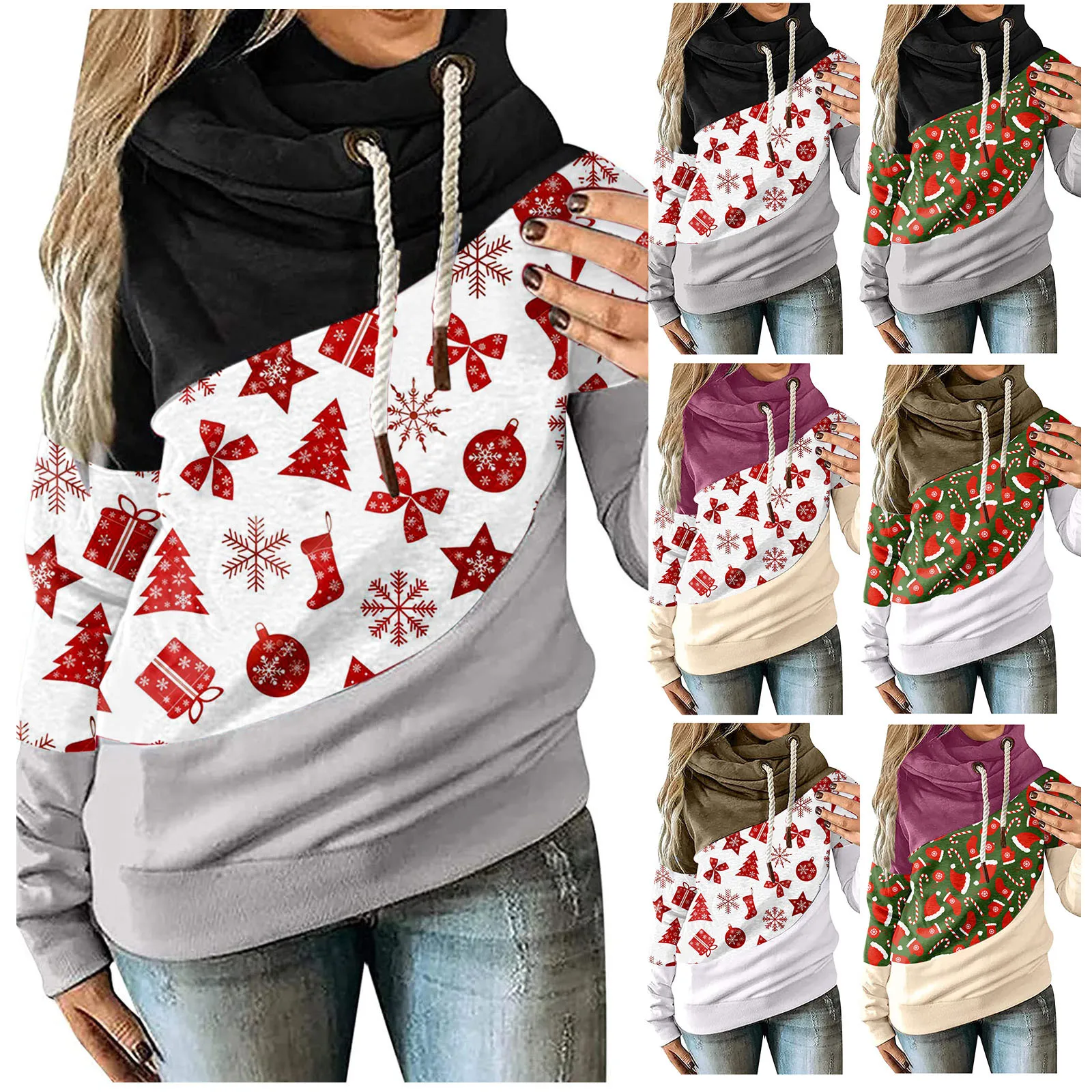 Женская кофта с длинным рукавом и шнурком высоким воротником | одежда