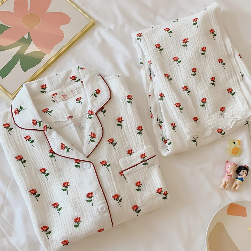Fdfklak Spring Autumn Maternity Clothes For Nursing Mothers Nursing Pajama Pink/White Floral Print Nursing Clothes Sleepwear enlarge