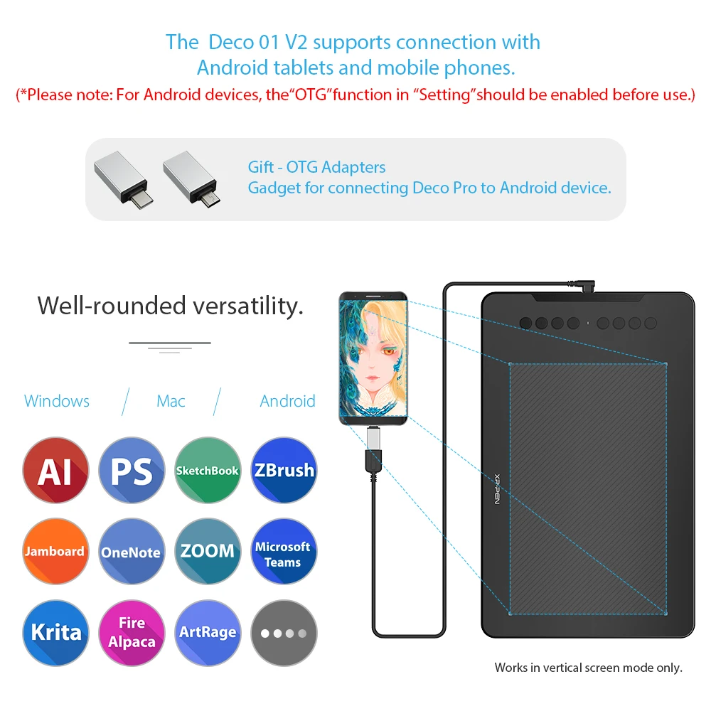 Графический планшет XP Pen Deco 01 V2 с наклоном для Android 8 быстрыми кнопками (8192 levels