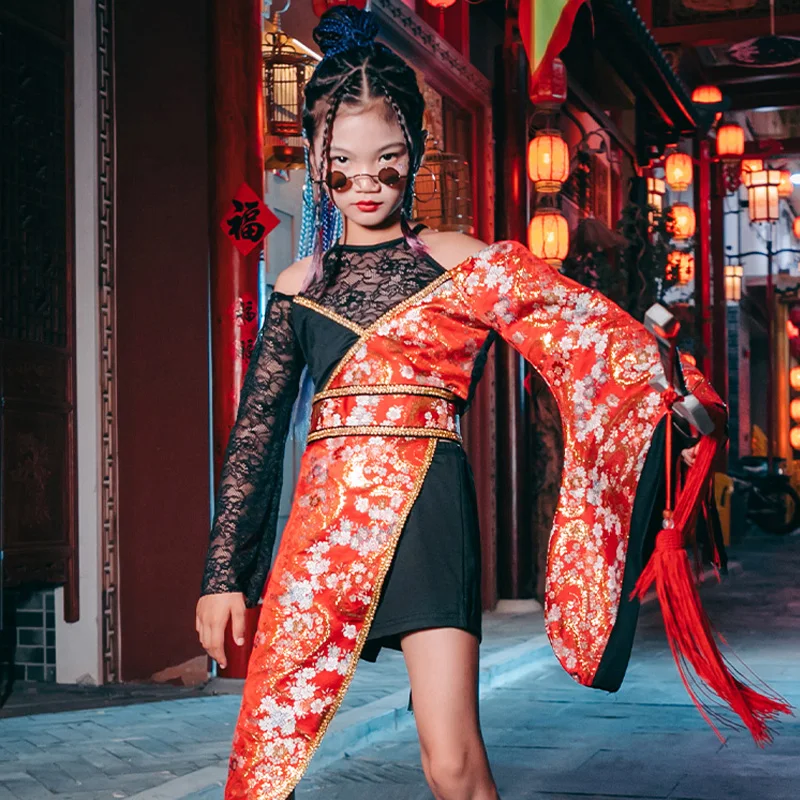 

Modern Jazz Dance Costume For Kids Chinese Style Catwalk Show Stage Performance Clothes Girls Hip Hop Street Dance Dress