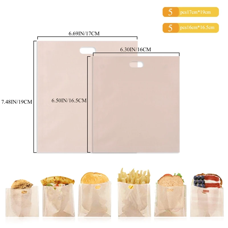 

10pcs Toaster Bags For Grilled Cheese Sandwiches Made Easy Reusable Non-stick Baked Toast Bread Bags