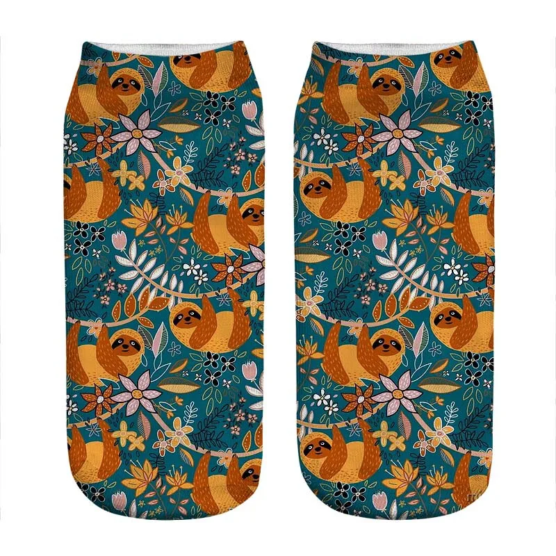 

Женские носки kawaii happy Boho Sloth с цветочным принтом женские носки harajuku счастливые Смешные новые милые подарочные носки для девочек для женщин