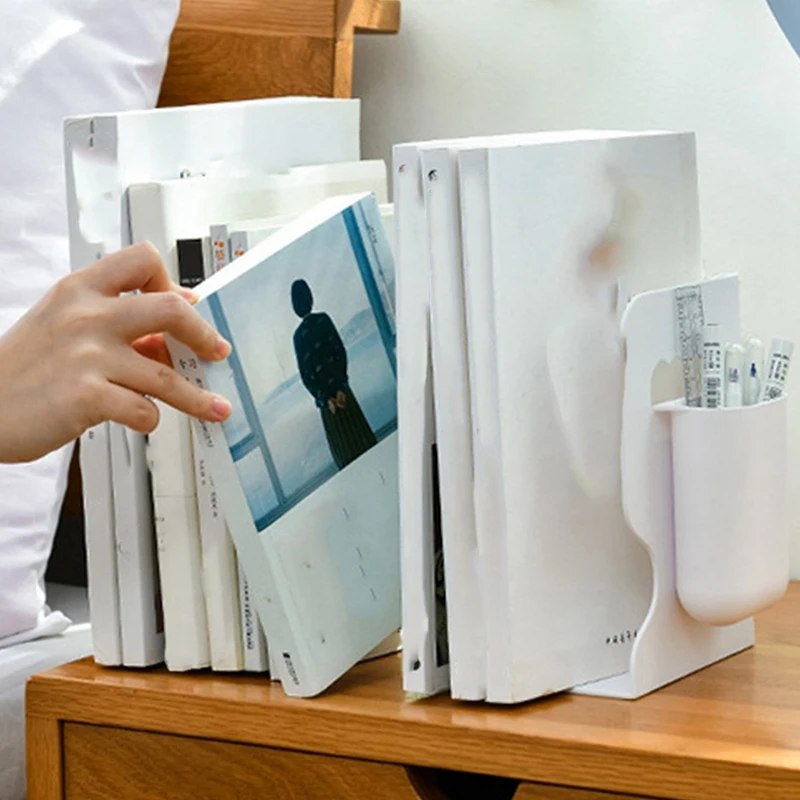

Retractable Bookends for Shelves Book Support Stand Bookshelf with Pen Holder Adjustable Bookends Book Rack