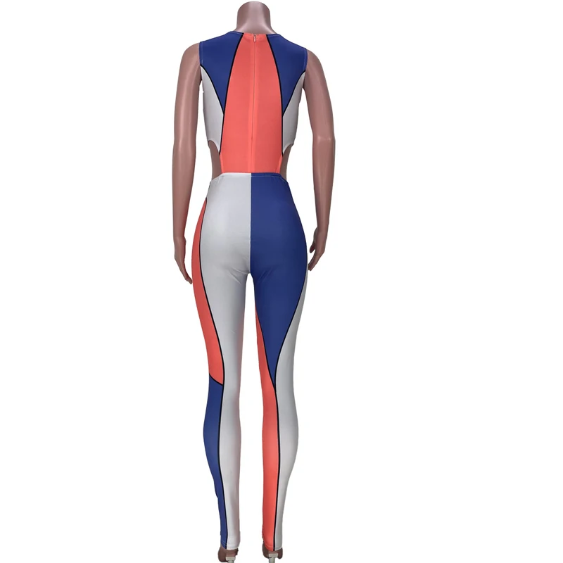 

Beyprern New Chic Hollow Out Skinny Jumpsuits Rompers Sporty Color Block Womens Overalls Sexy Outfits Party Club Wear 2021 New