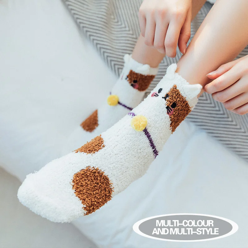 Домашние женские мягкие носки тапочки для девочек пушистые теплые