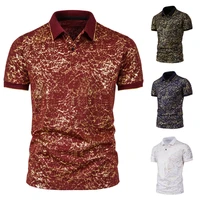 2021 new summer high quality men gold printed lapel slim business casual mens polo shirt
