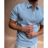 2022 fashion retro striped short sleeve polo shirt for men casual turn down collar zip up polo shirts summer mens slim tops