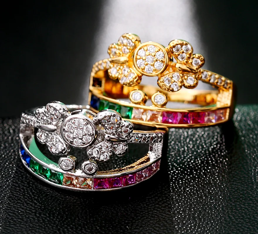 MASHAWU Fashion Rainbow Series Luxury Charm Cz Wedding Ring Rhinestones Size Women Party Jewelry Free Shipping | Украшения и