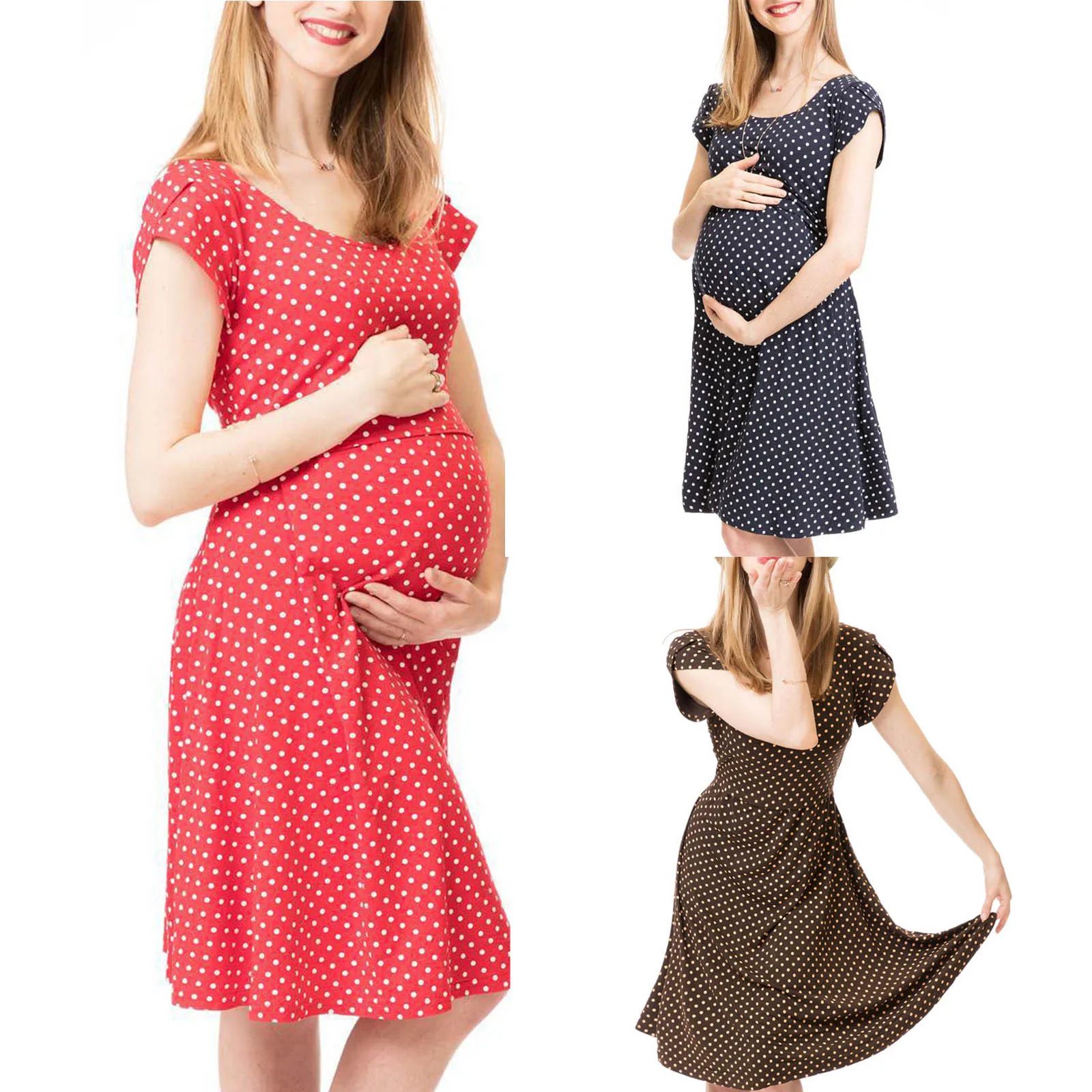 

Maternity Dress Women's Pregnant Nursing Baby Maternity Joint Polka Dot Printing Outwear Dress robe femme pregnant women Clothes