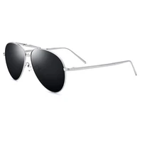 aluminum alloy men polarized sunglasses uv400 silver frame black lens vintage folding glasses