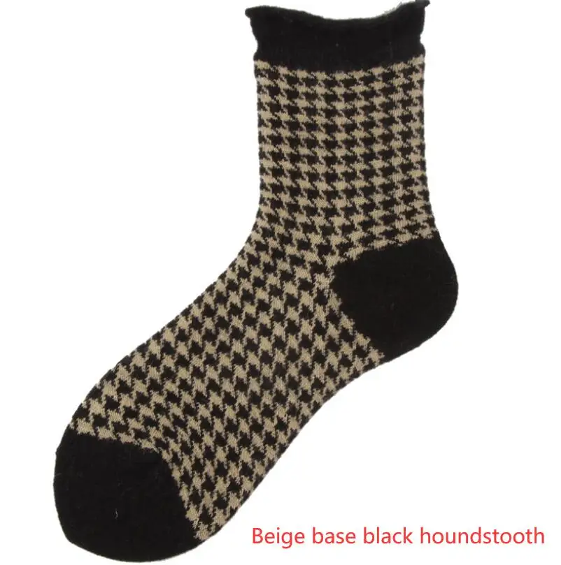 Woman Solid Jacquard Wool Houndstooth Socks Girls Animal Warm Winter Socks Ankle Socks Rust Mustard Grey Crew Sock 4/5Pairs/ lot