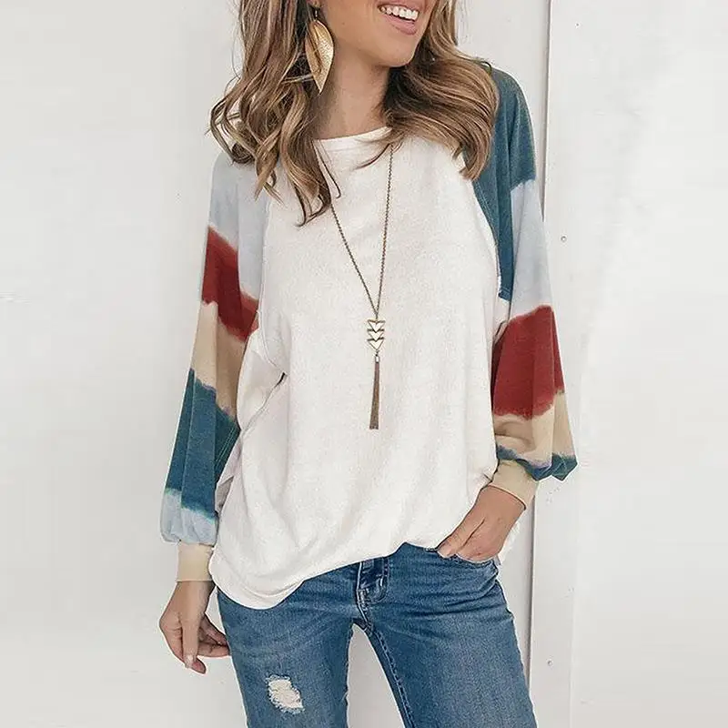 

New Gradient Women's T-Shirt 2021 Autumn Style Hedging Long Sleeve O-Neck Leisure Printing Loose Streetwear Clothing