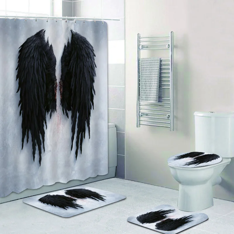 Стильные черные и белые занавески с крыльями ангела для душа в ванную комнату
