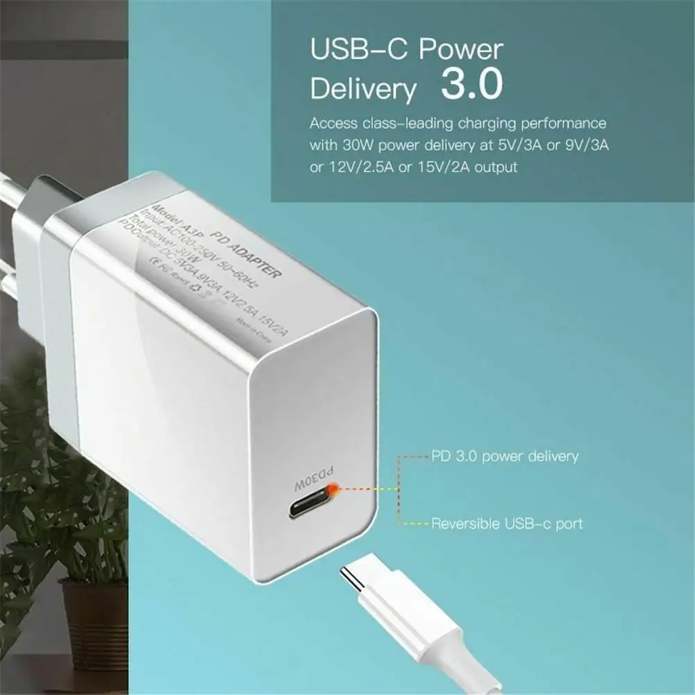 USB Type C дорожное зарядное устройство PD 30 Вт быстрая зарядка вилка стандарта США и