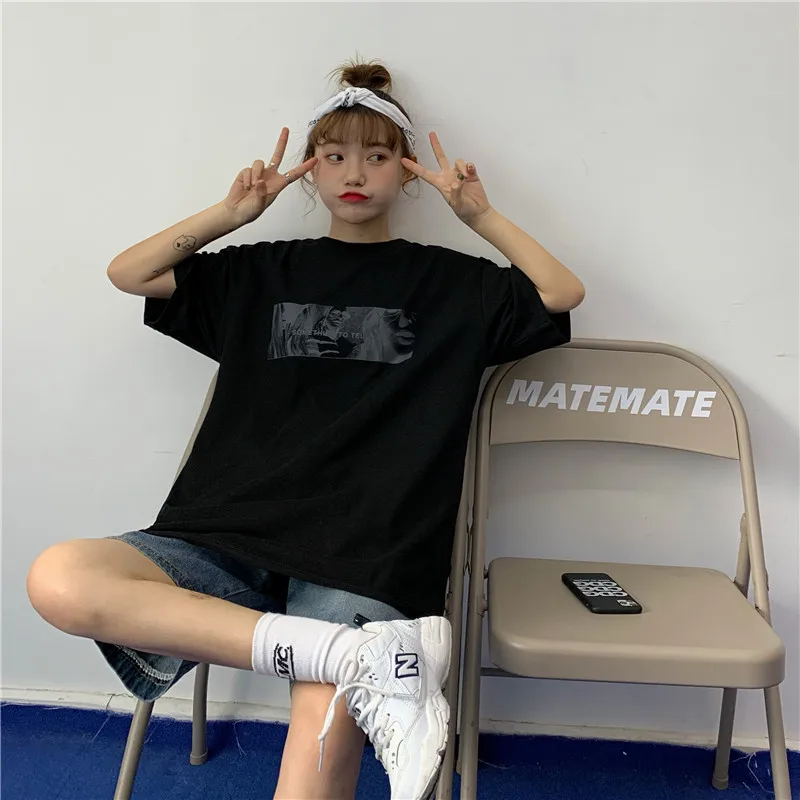 

INS Super Popular Retro Harajuku Style Short Sleeve T-shirt Female 2021 Summer Korean Style Loose Internet Hot Student Half