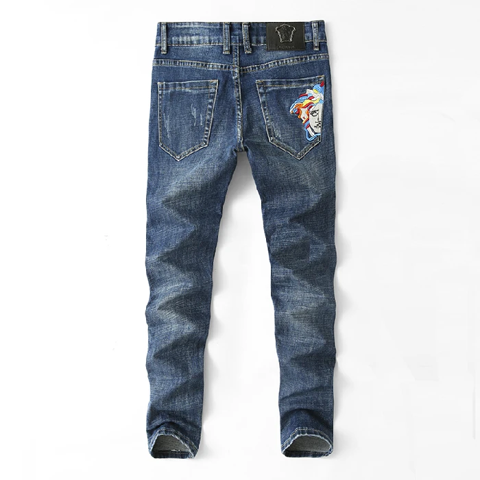 Корейская версия тонких мужских джинсов модные вышитые джинсы мужские джинсовые