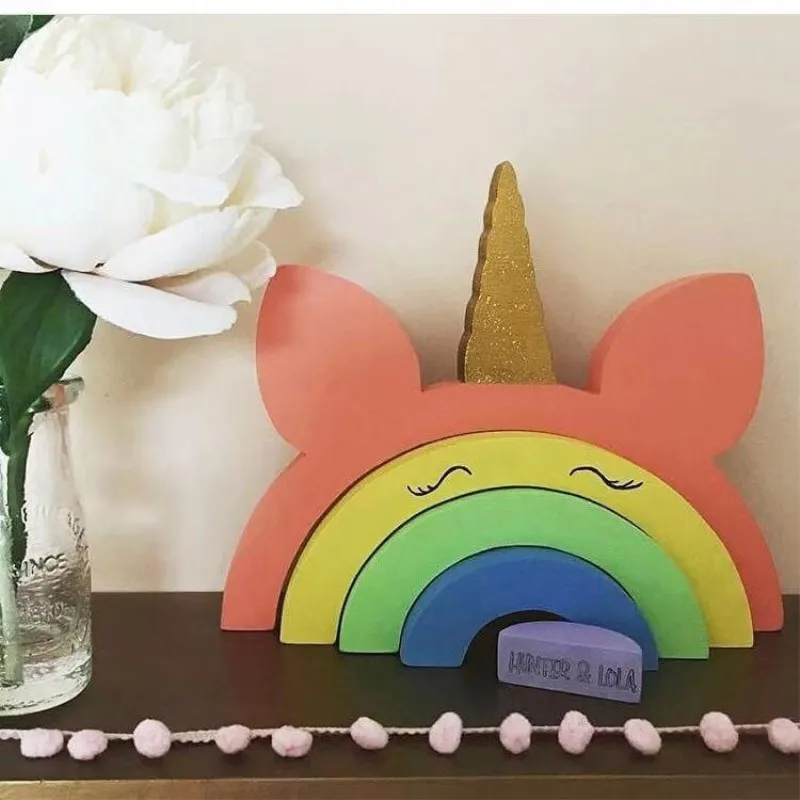 INS деревянный Радужный Единорог панда строительные блоки украшение детской