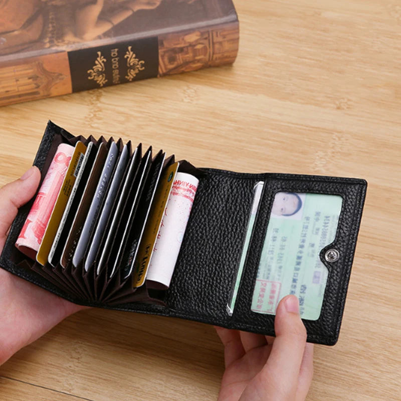 

Credit Card Holder Wallet Men & Women Leather Wallet with Photo ID Window & Note Compartment fit for 9 Cards