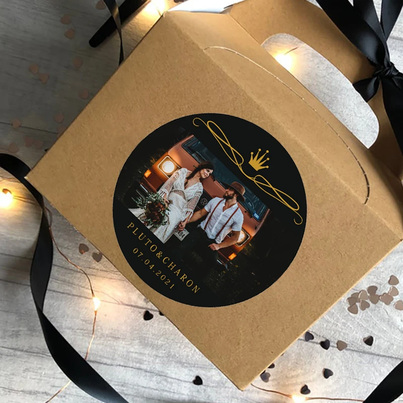 

96pcs 2.5/4.5/6/7cm Personalize Printing Photo Stickers Wedding Custom Stickers Add Your Picture Candy Favors Gift Boxes Labels